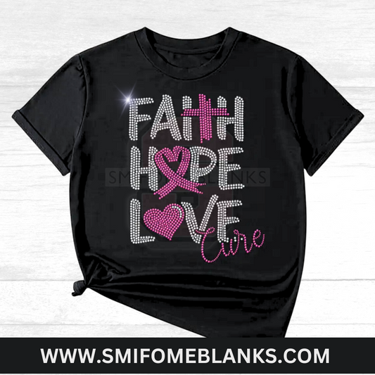 Faith Hope Love Cure DTF Rhinestone Transfer